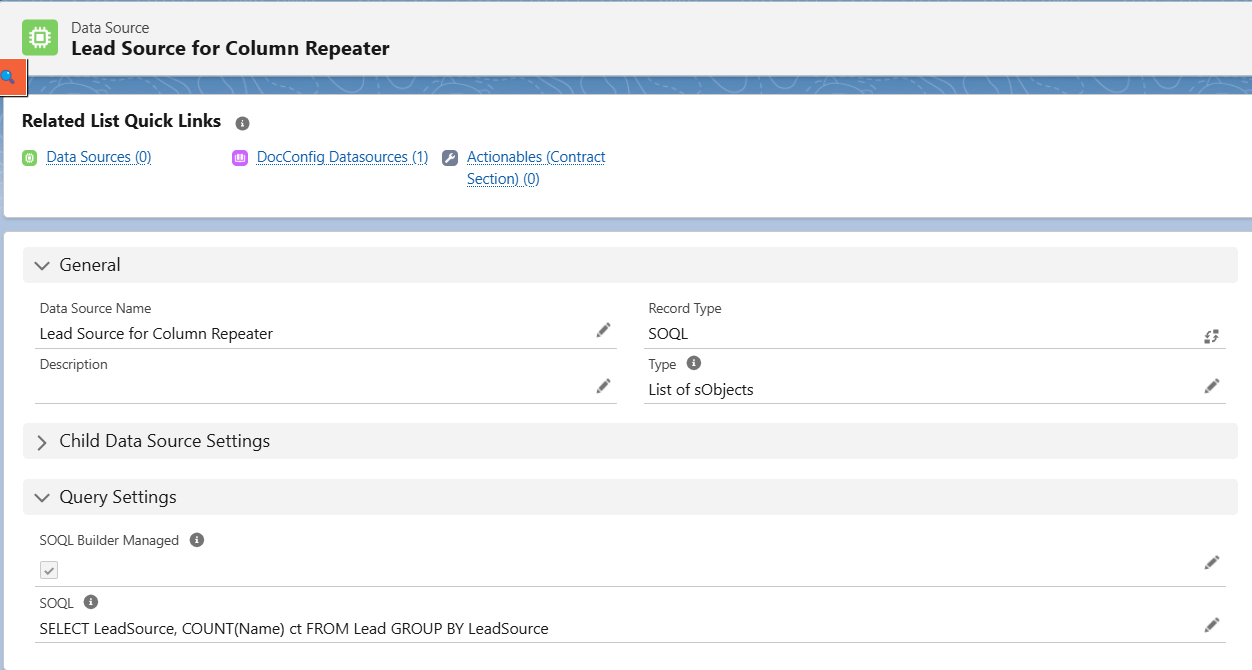 Complex Column Repeater LeadSource Example DS1