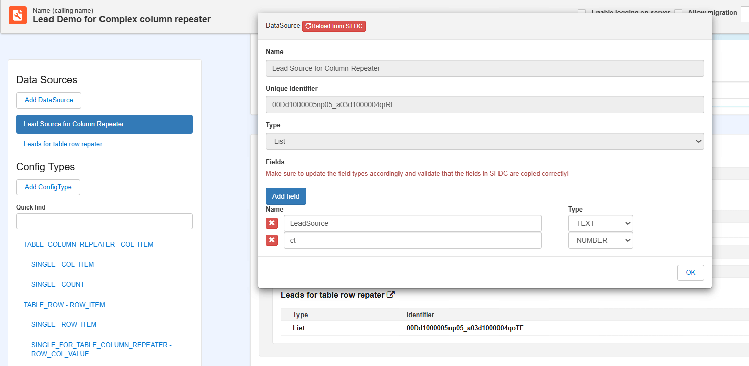 Complex Column Repeater LeadSource Example DocConfig PDF Builder DS1