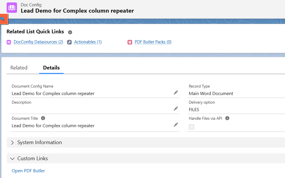 Complex Column Repeater LeadSource Example DocConfig